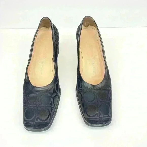 Salvatore Ferragamo women’s Boutique square toe wedges fabric size 8.5B black - Picture 2 of 13
